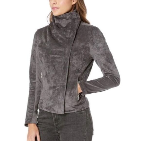 Blank NYC Gray moto Teddy Jacket suede plush coat size medium - Picture 12 of 12